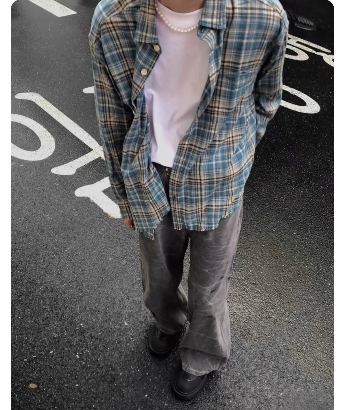 Distressed Plaid Flannel Shirt