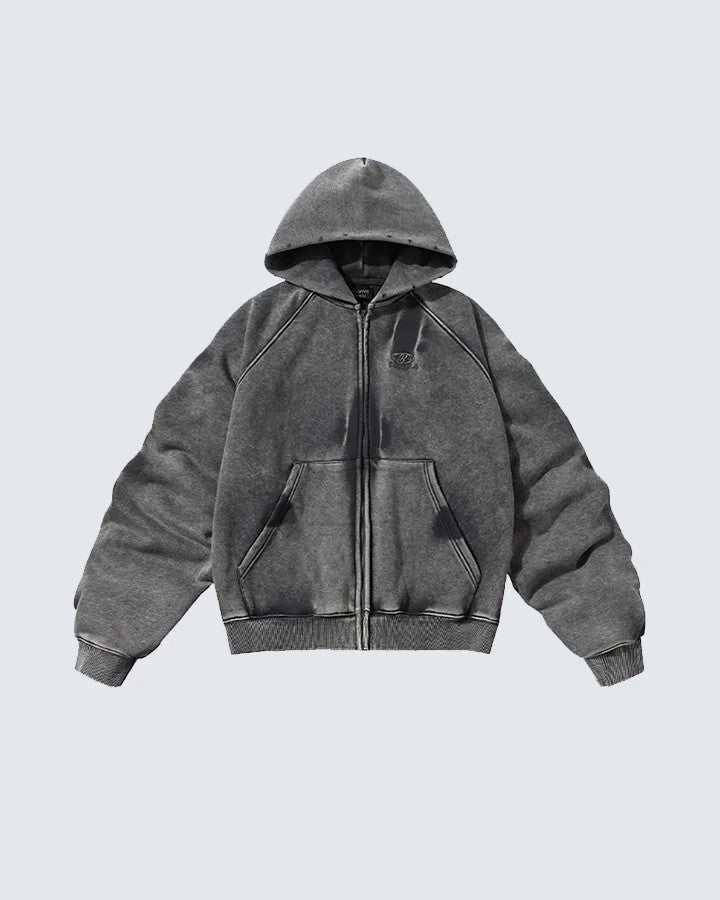 Distressed Washed Zip Hoodie