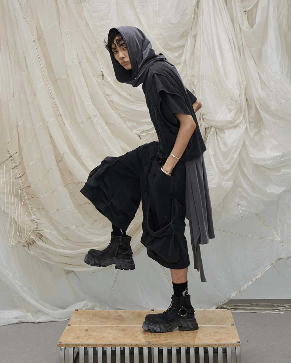 Two Piece Distressed Hooded T-Shirt