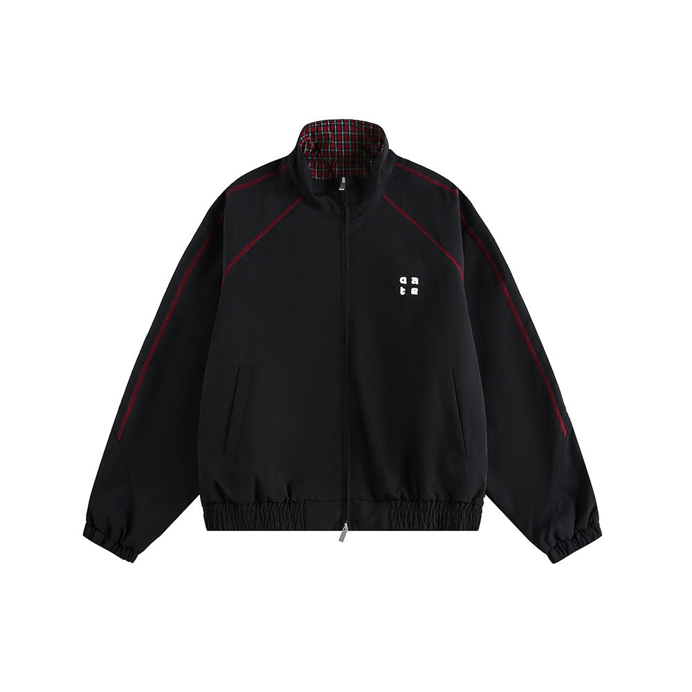 Retro Varsity Plaid Stand Collar Jacket
