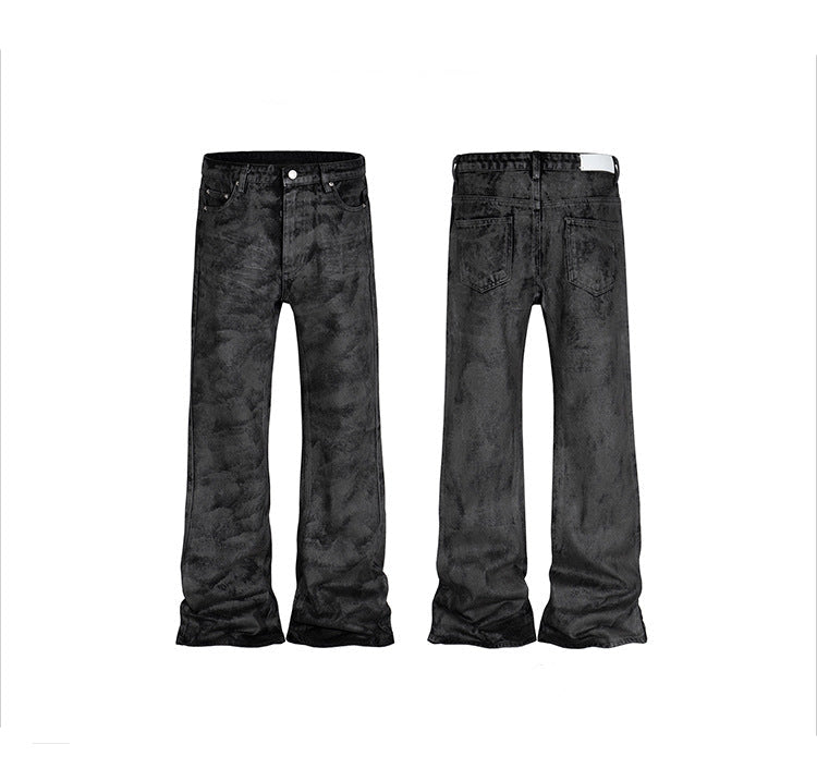Hand Brushed Black Flared Jeans