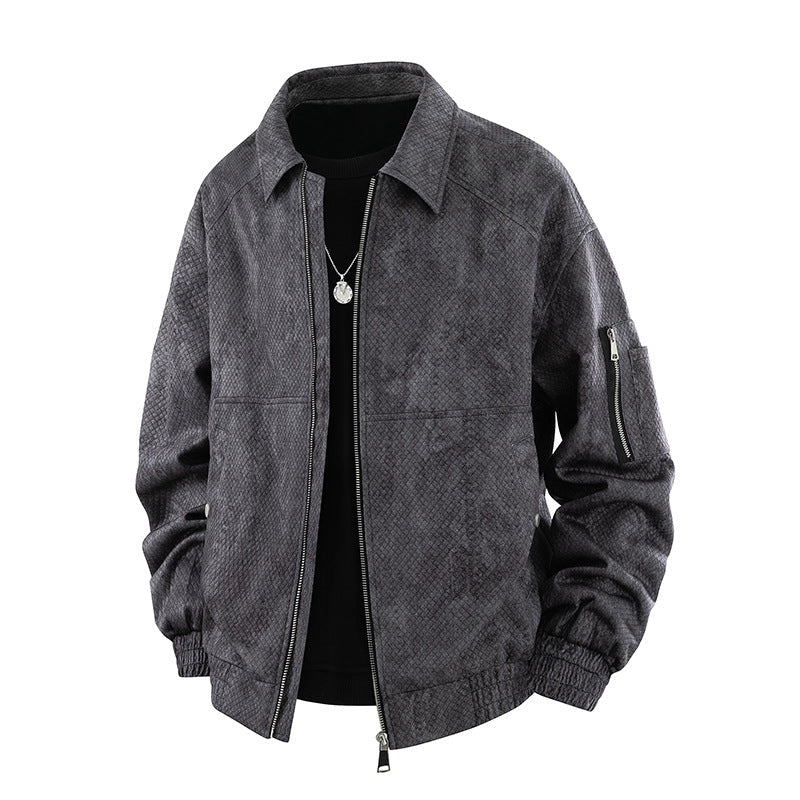 Jacquard Faux Denim Casual Jacket