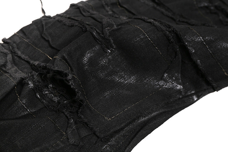 Dark Coating Waxed Distressed Jeans
