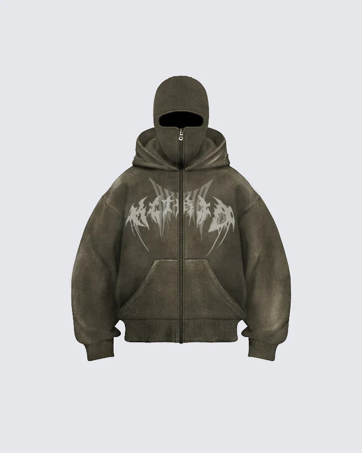 Corrupted Ski Mask Hooded Zip Hoodie
