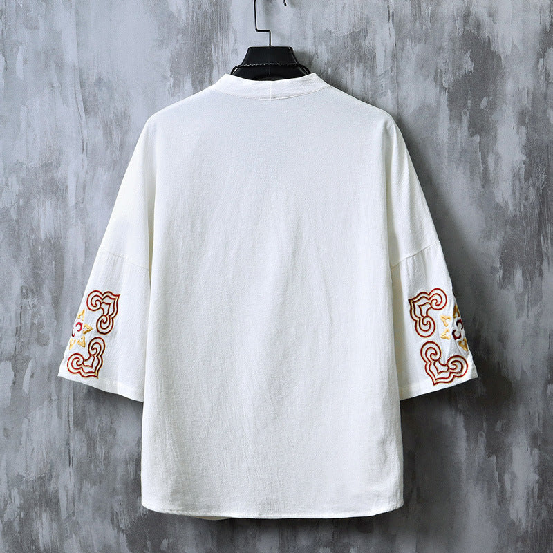 Chinese Embroidered V-Neck Hanfu Tee