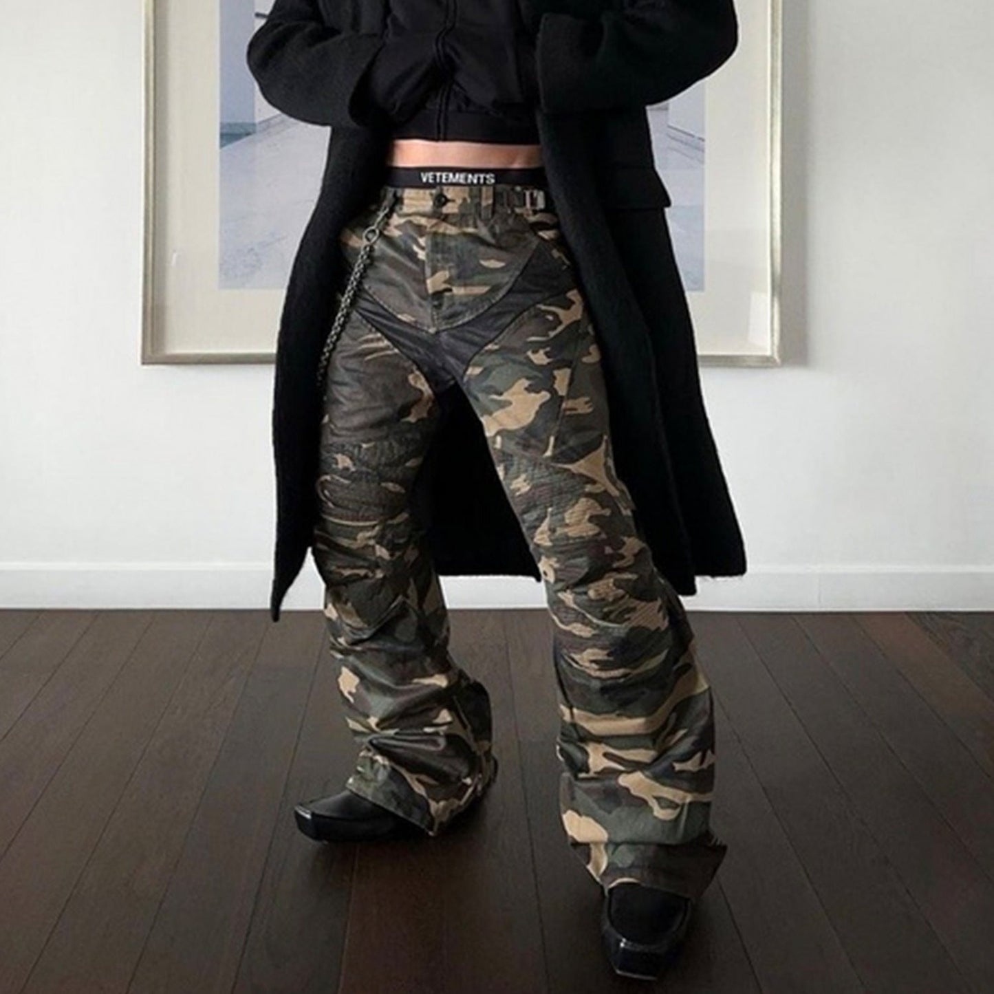 Splicing Camo Wide Leg Flared Pants