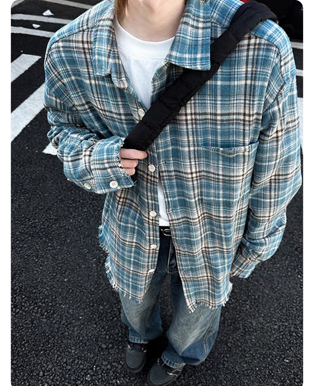 Distressed Plaid Flannel Shirt
