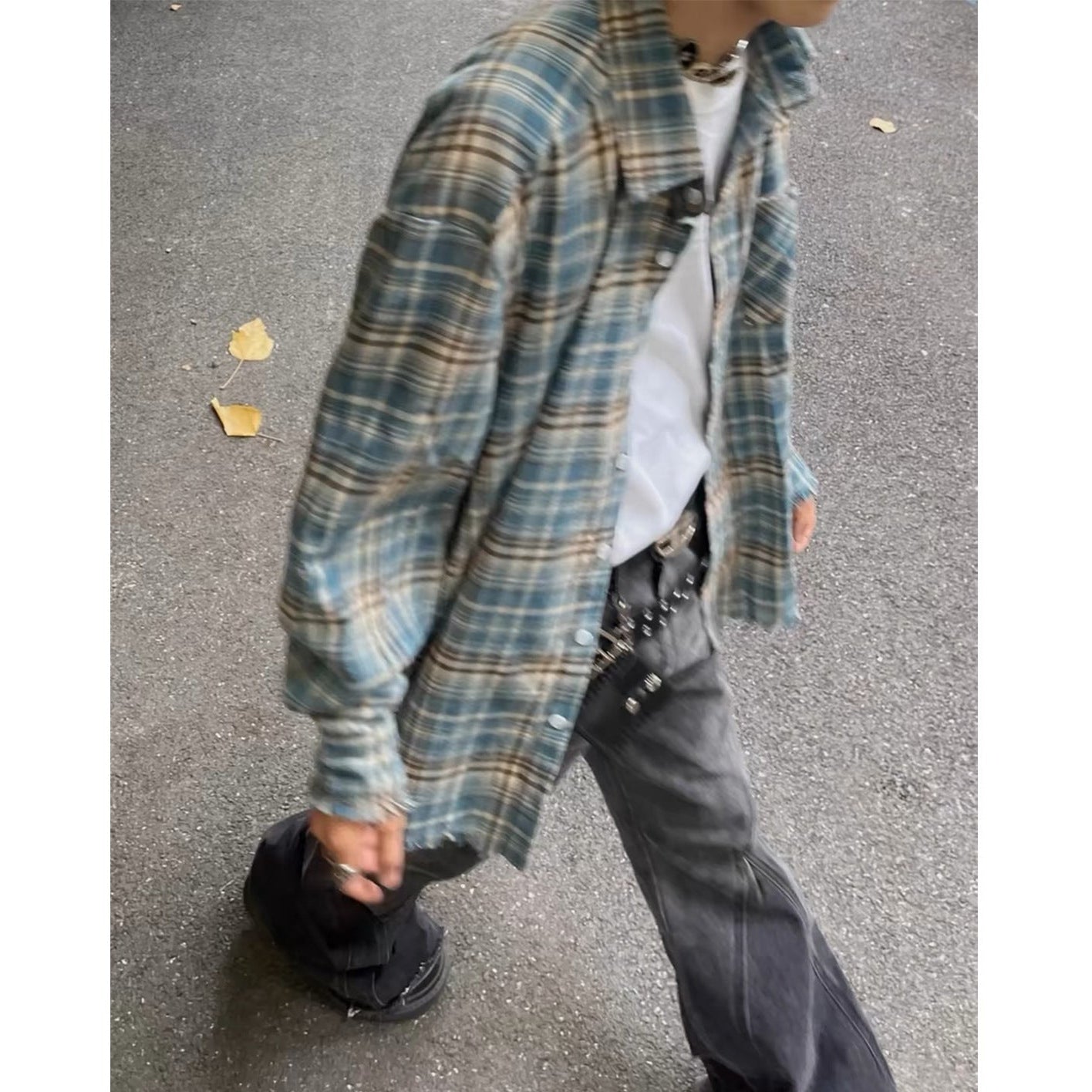 Distressed Plaid Flannel Shirt