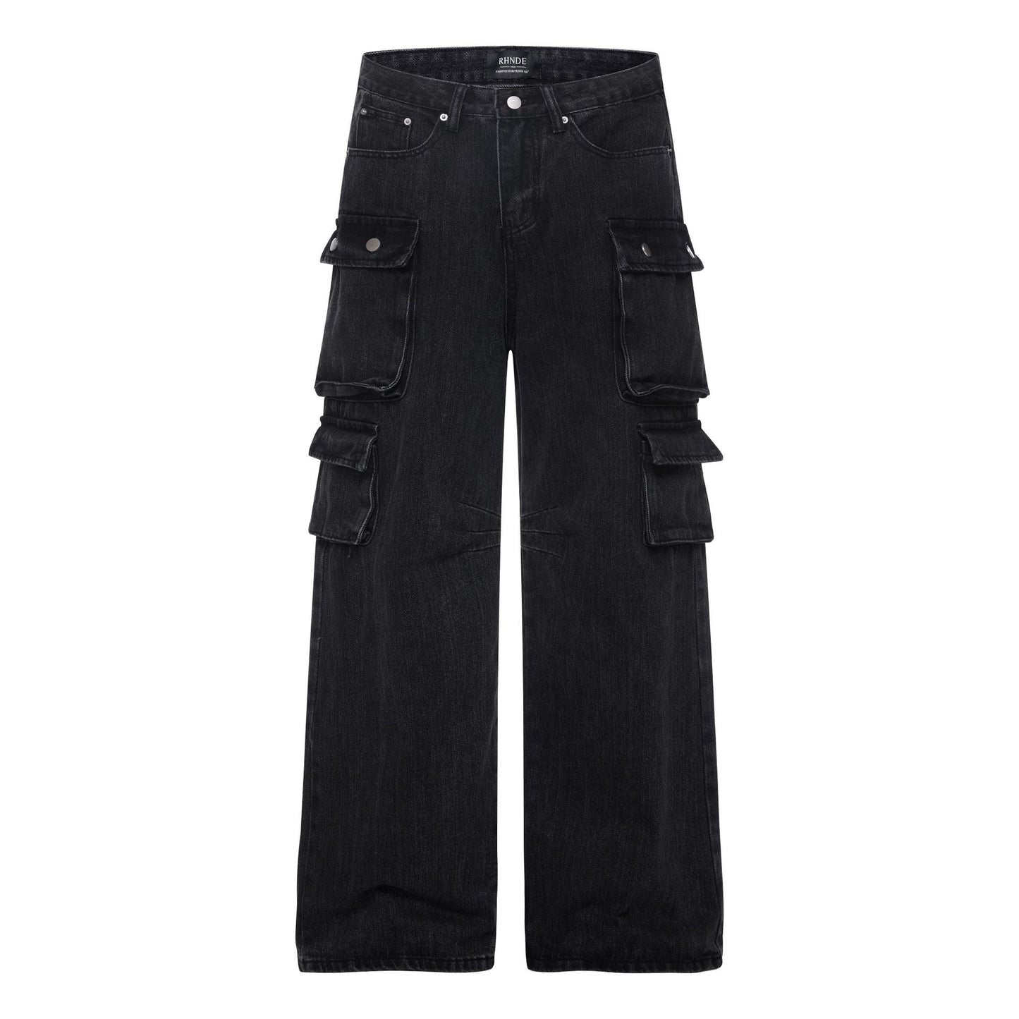 Washed Black Vintage Straight Leg Cargo Jeans