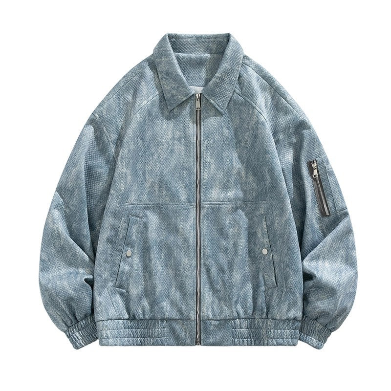 Jacquard Faux Denim Casual Jacket