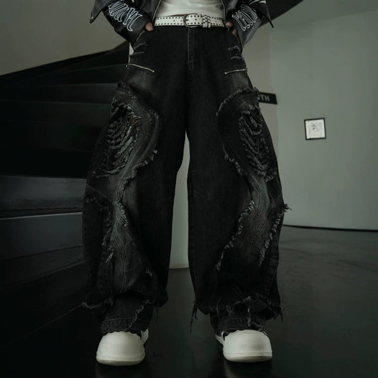 Distressed Biker Wide Leg Jeans