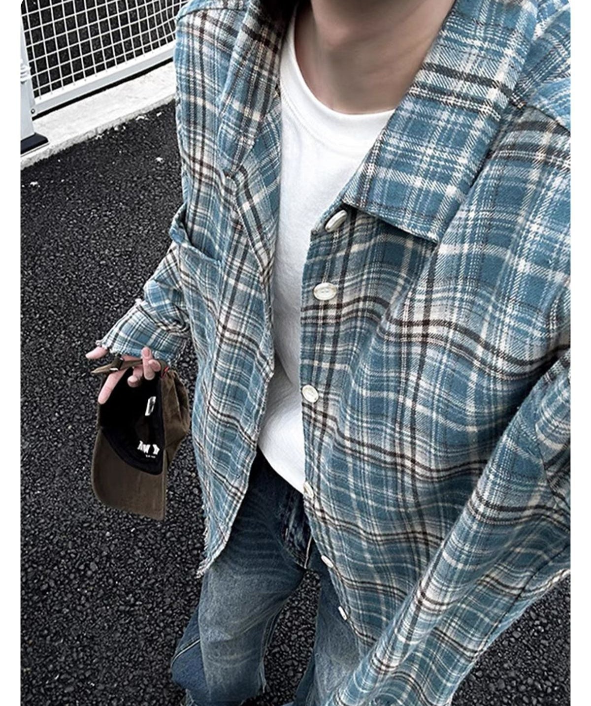 Distressed Plaid Flannel Shirt