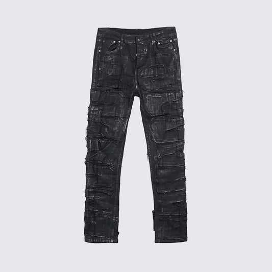 Dark Coating Waxed Distressed Jeans