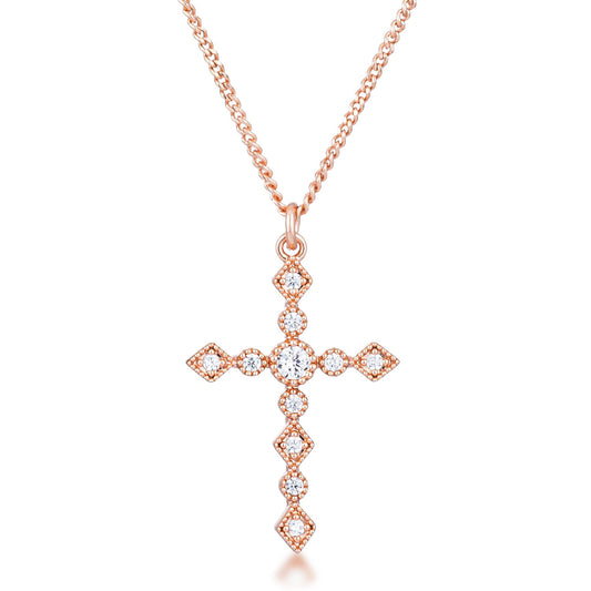 Dainty Art Deco Plated CZ Cross Pendant