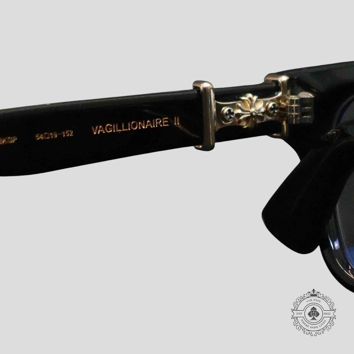 Chrome Hearts Diamond Embellished Vagillionaire II Glasses in Black/Gold