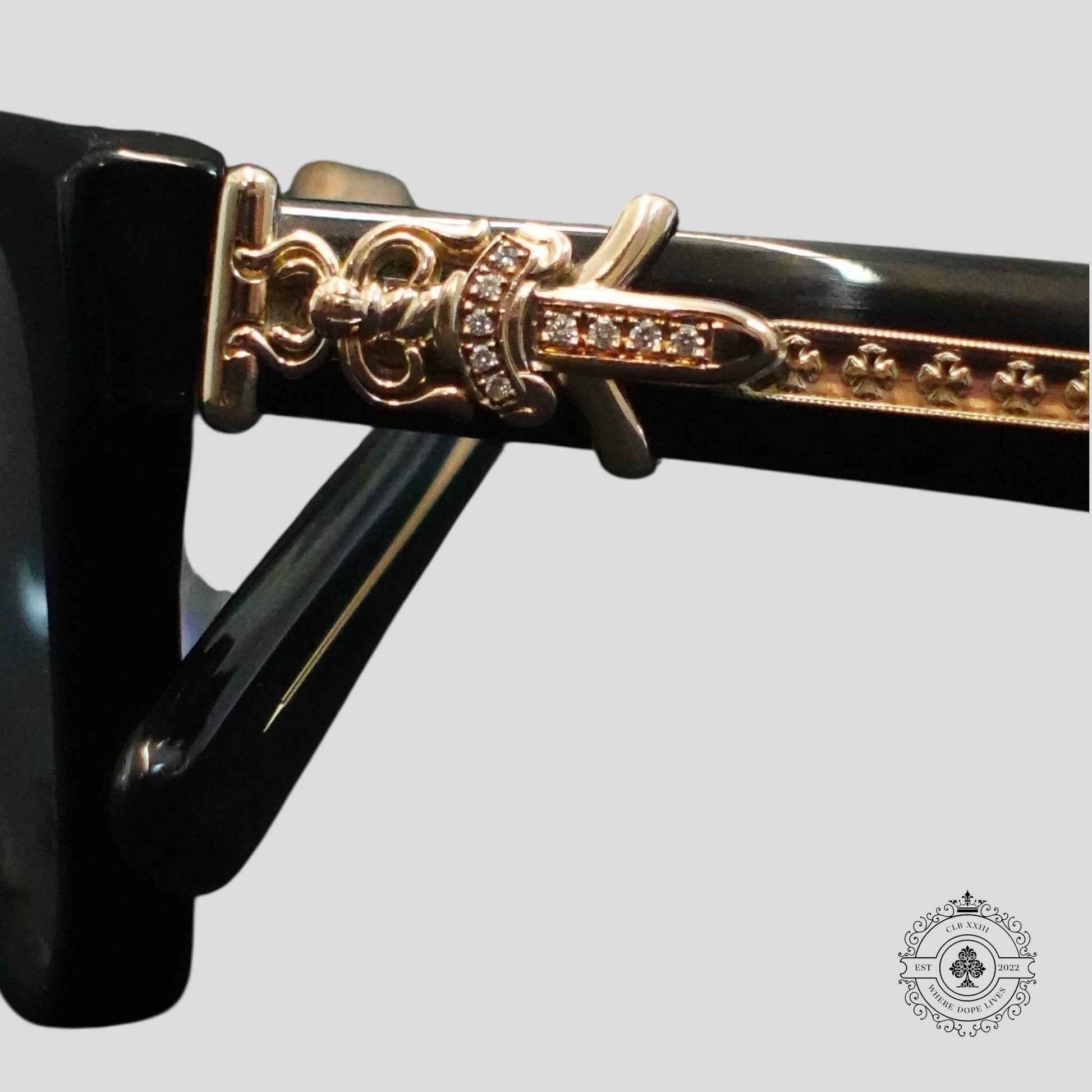 Chrome Hearts Diamond Embellished Vagillionaire II Glasses in Black/Gold