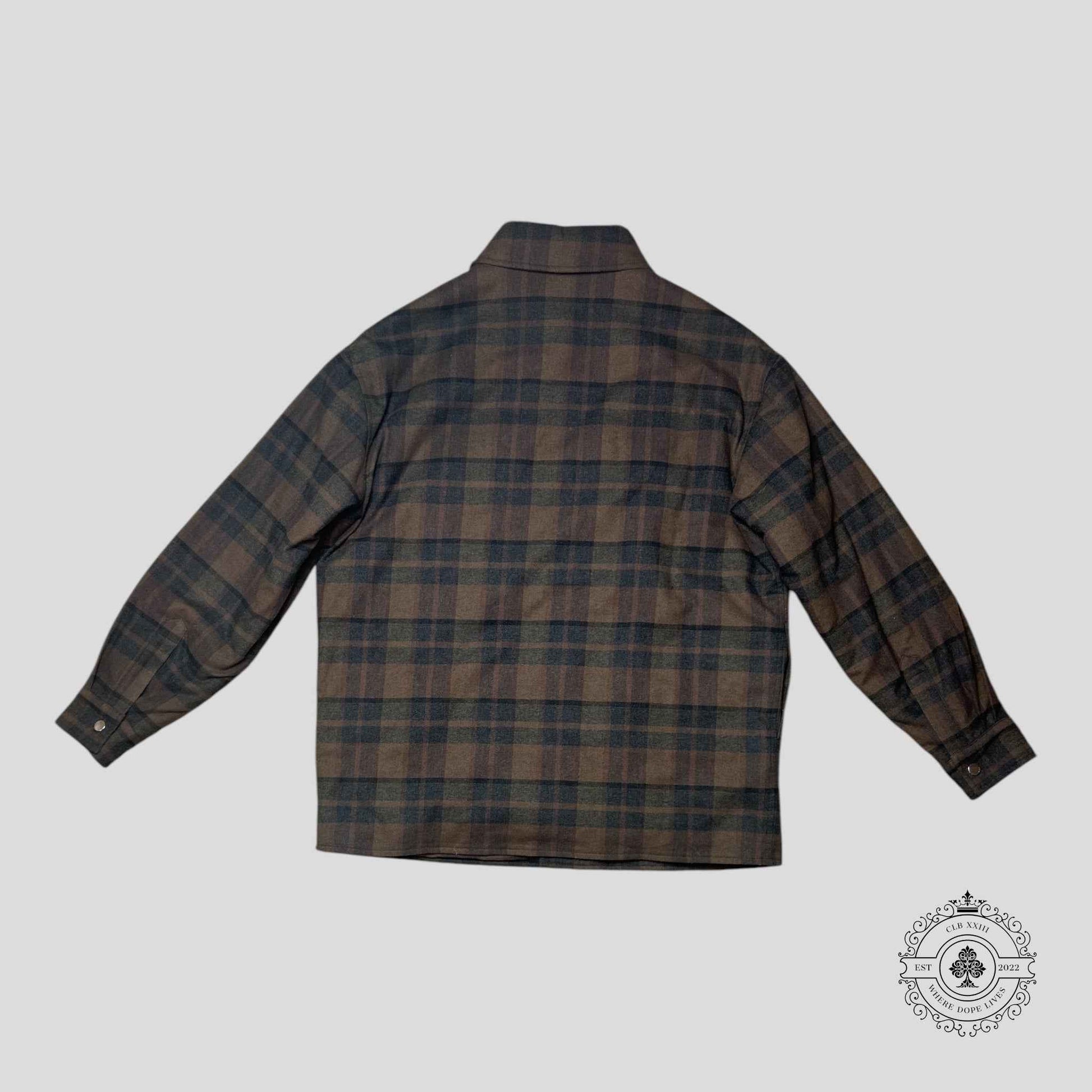 Amiri Plaid Padded Button Up Overshirt in Black/Brown