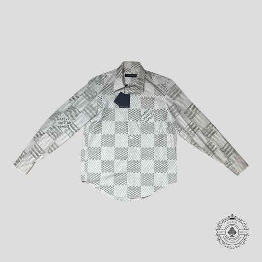 Louis Vuitton Damier Button Up Shirt in White/Grey