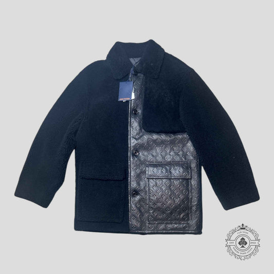 Louis Vuitton Shearling and Embossed Monogram Leather Business Coat in Black