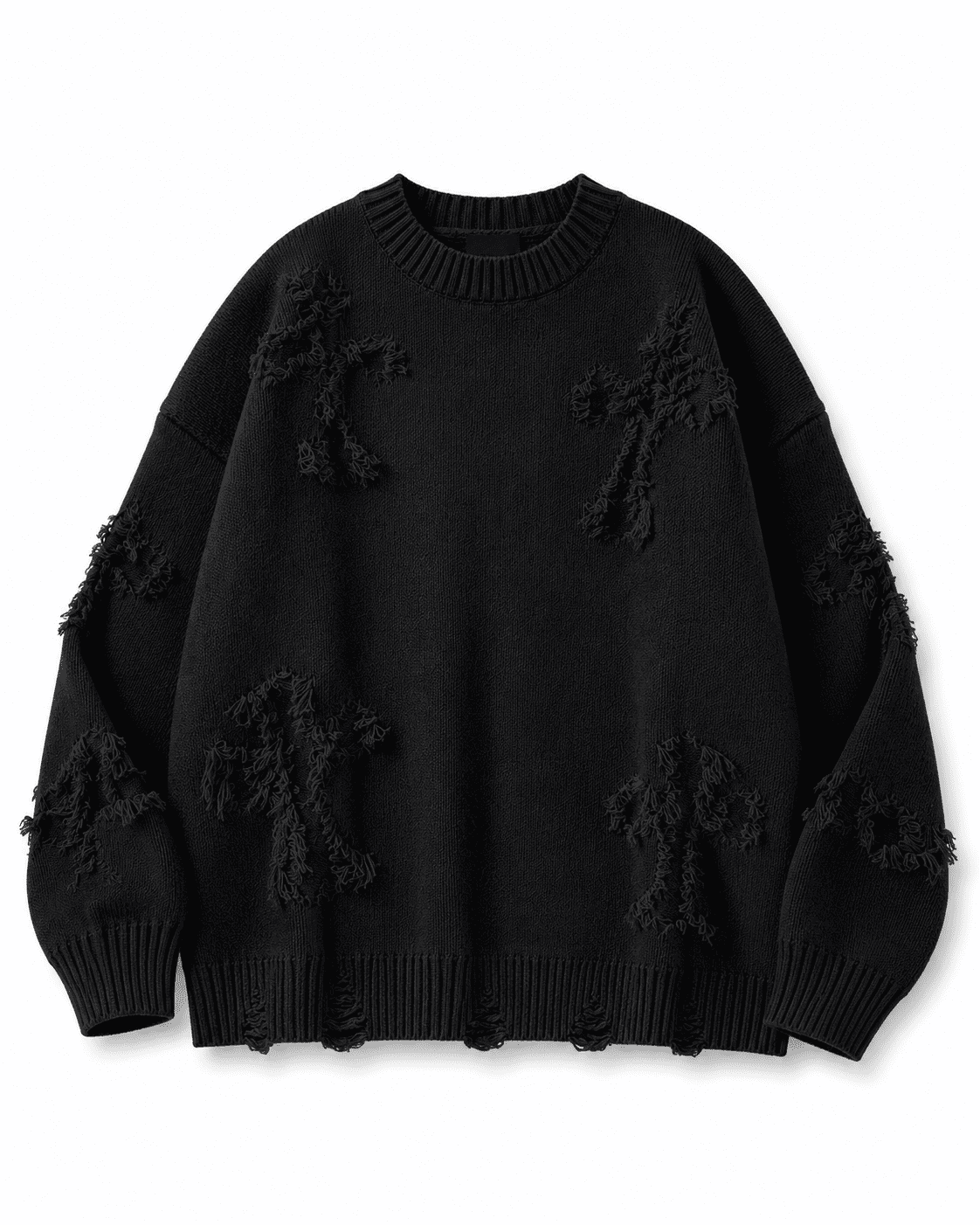 Ripped Y2K Two Shaded Cross Fringed Sweater