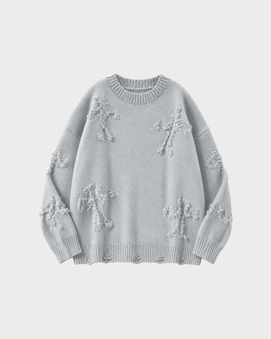 Ripped Y2K Two Shaded Cross Fringed Sweater