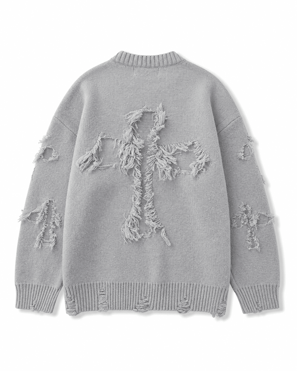 Ripped Y2K Two Shaded Cross Fringed Sweater
