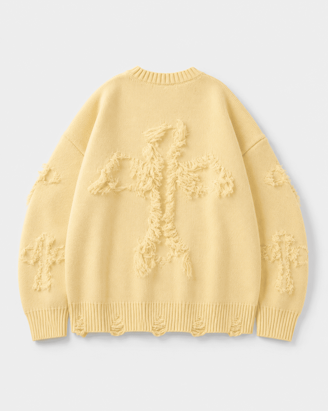 Ripped Y2K Two Shaded Cross Fringed Sweater