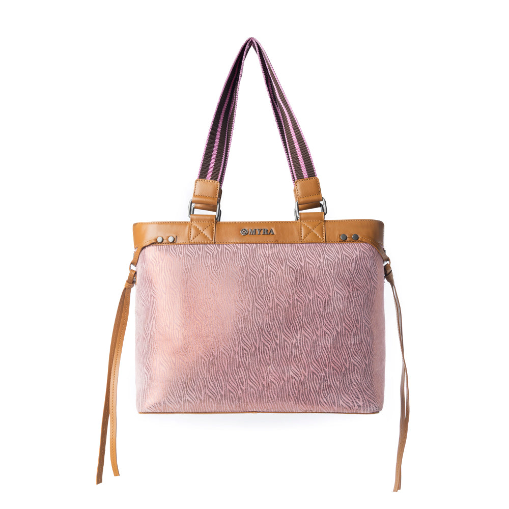 Myra Sweetbriar Leather Tote Bag for Women in pink with textured detail and shoulder strap