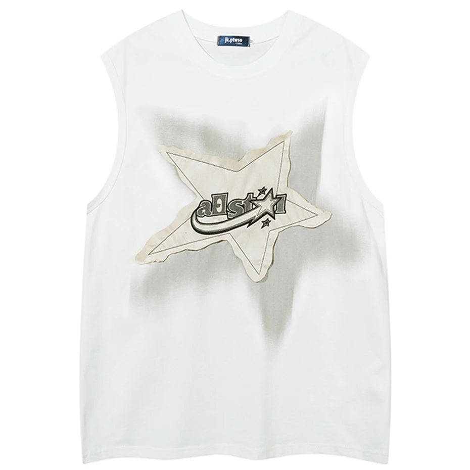 Star Patchwork Streetwear Oversized Vest
