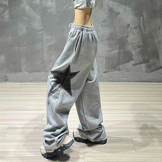 Embroidered Star Loose High Waist Sweatpants