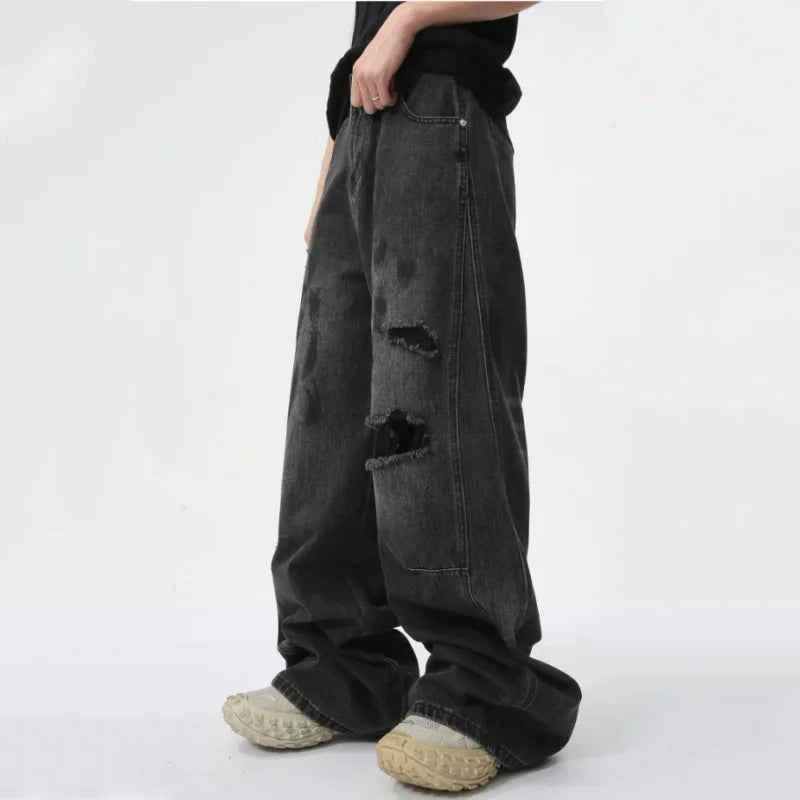 Vintage Distressed Ripped Straight Denim Jeans