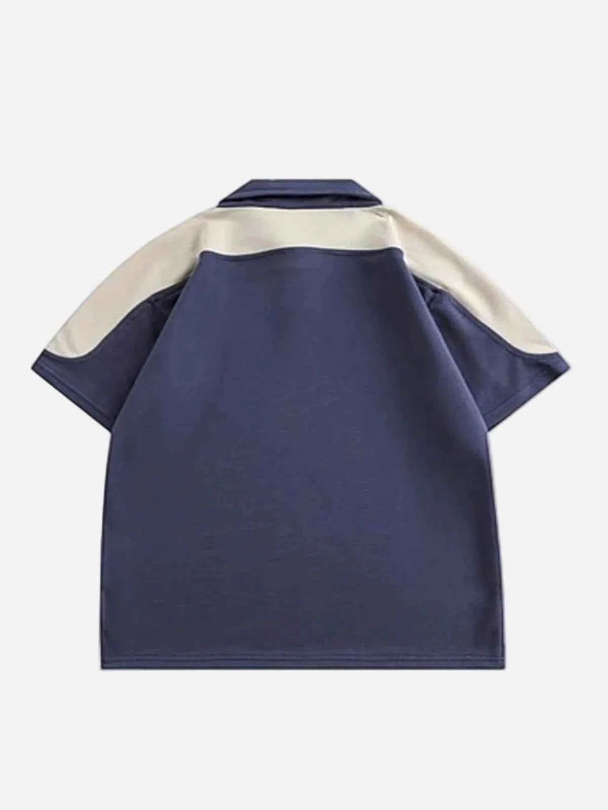 American Style Retro Color Block Polo Casual T-Shirt