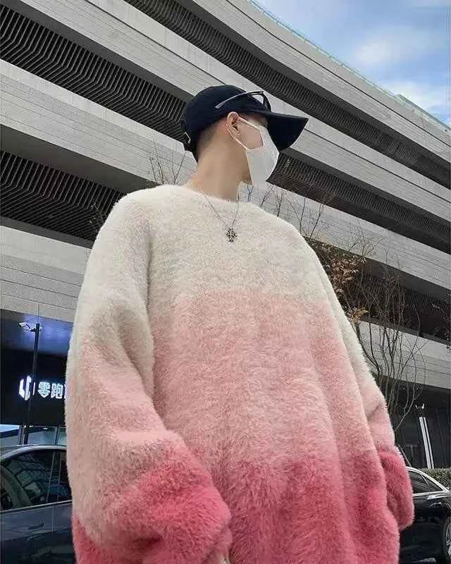 Streetwear Gradient Round Neck Warm Knitted Sweater