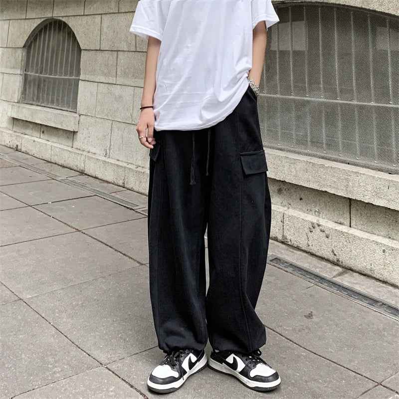 Comfortable Solid Color Wide Leg Cargo Pants