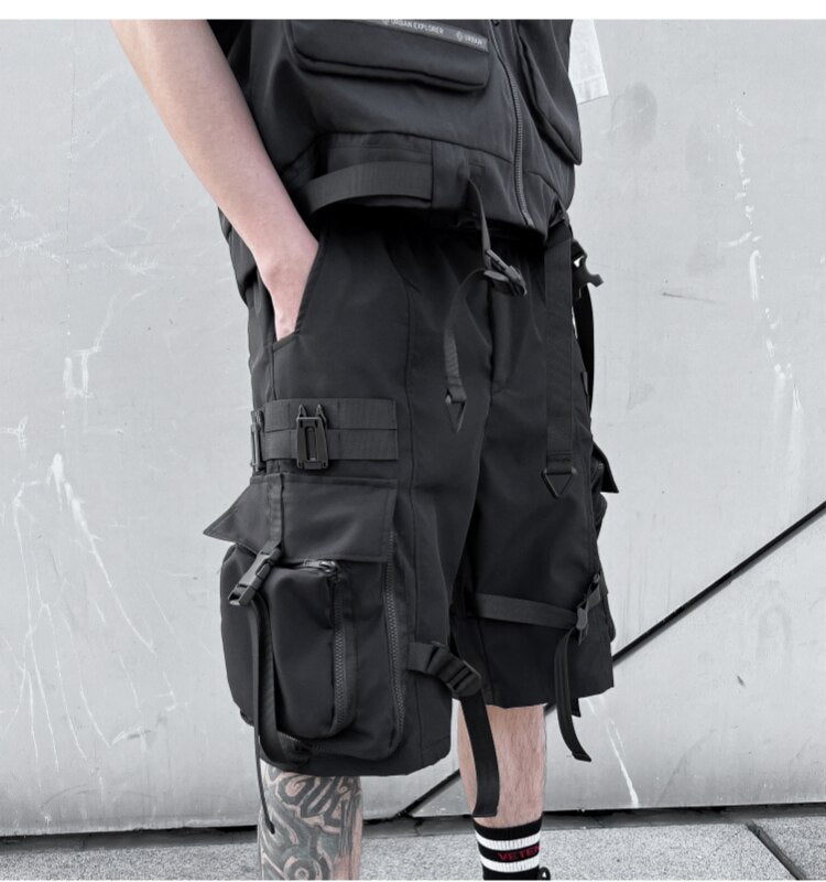 Techwear Streetwear Ribbons Baggy Shorts