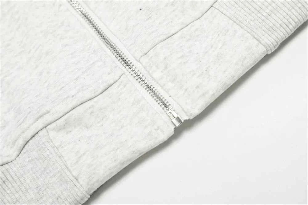 Essential Striped Patchwork Zip-Up Hooded Sweatshirt