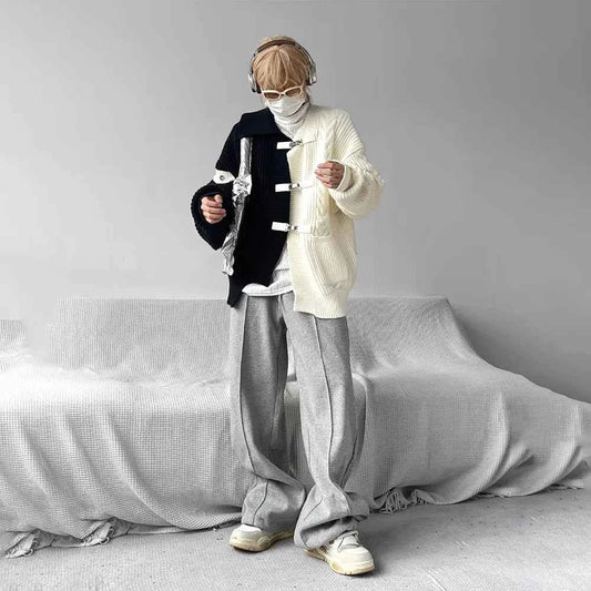 Personality Soft Knit Button Splicing Cardigan