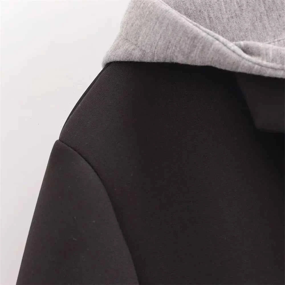 Versatile Fake Two Piece Detachable Hooded Coat