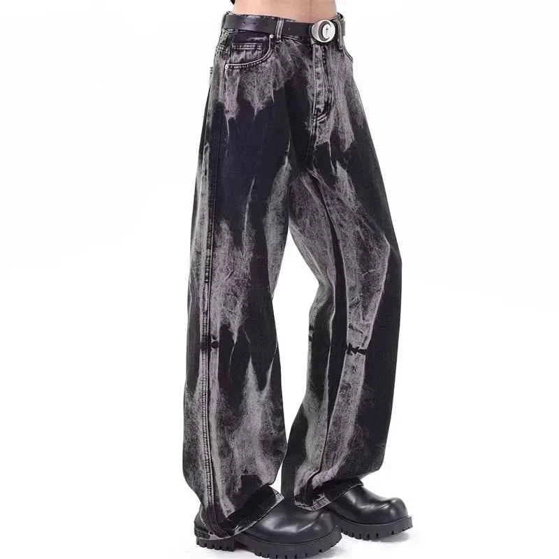 Y2k Cool Gothic Black Tie Dye Wide Jeans