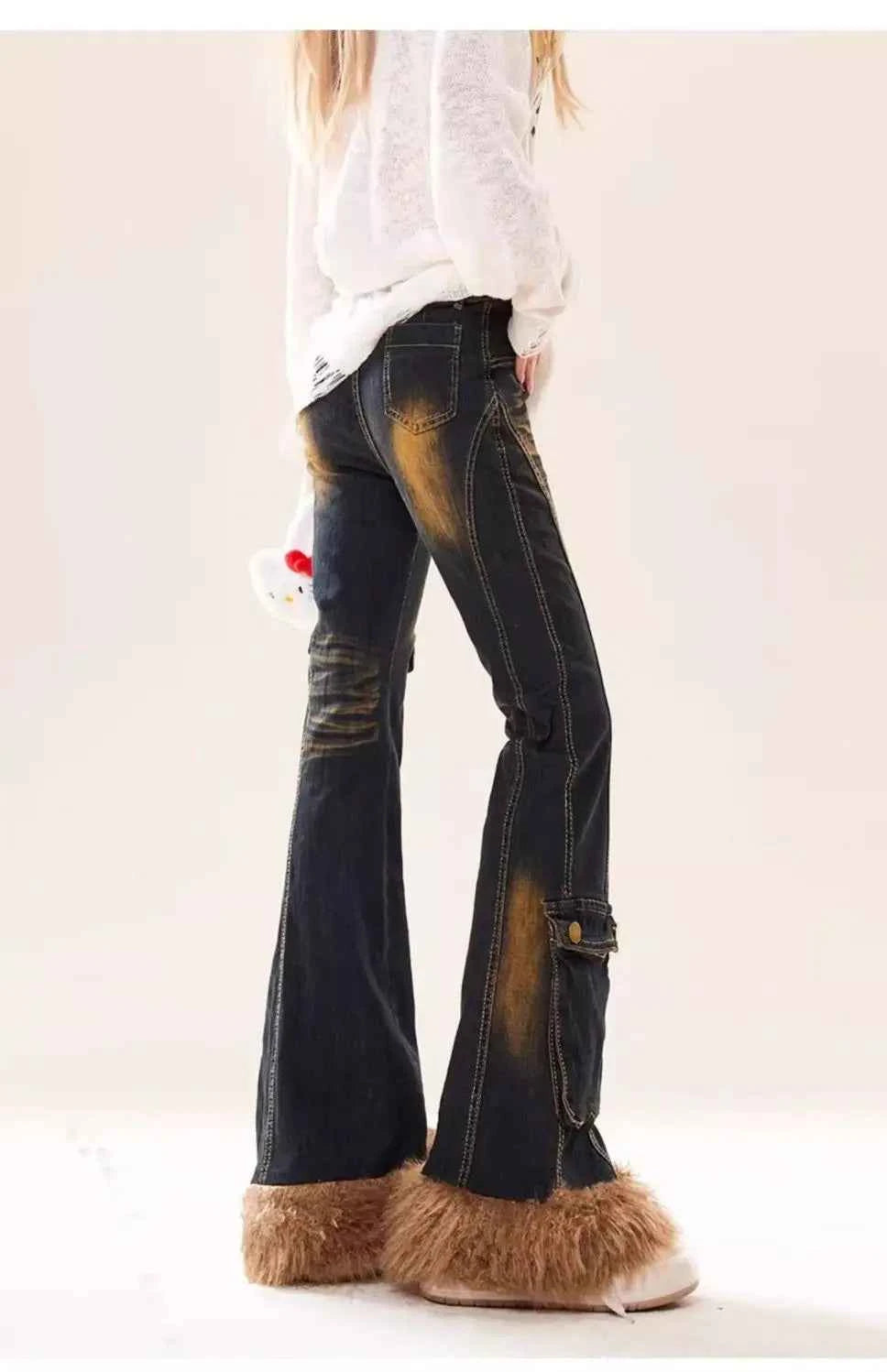 Vintage Patchwork Fringed High Waisted Jeans