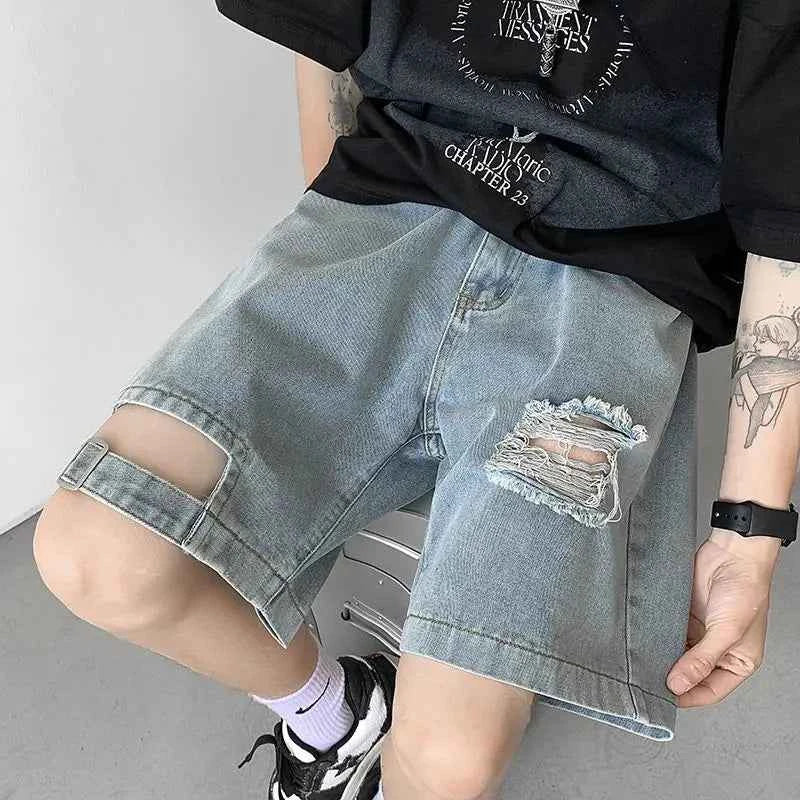 Streetwear Versatile American Ripped Denim Shorts
