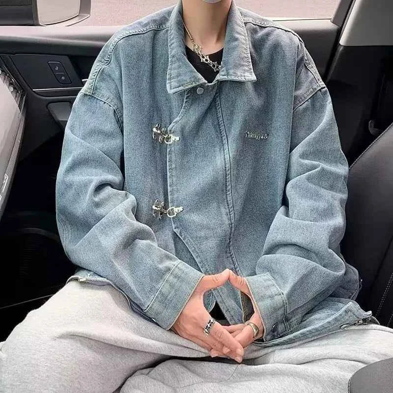 Streetwear Vintage Distressed Zippers Denim Jacket