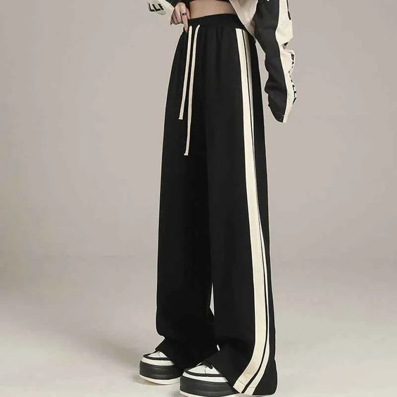 Women Cute Striped High Waist Wide Leg Sweatpants