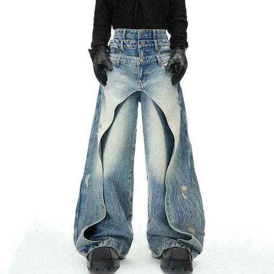Men Layered Patchwork Wide Leg Jeans