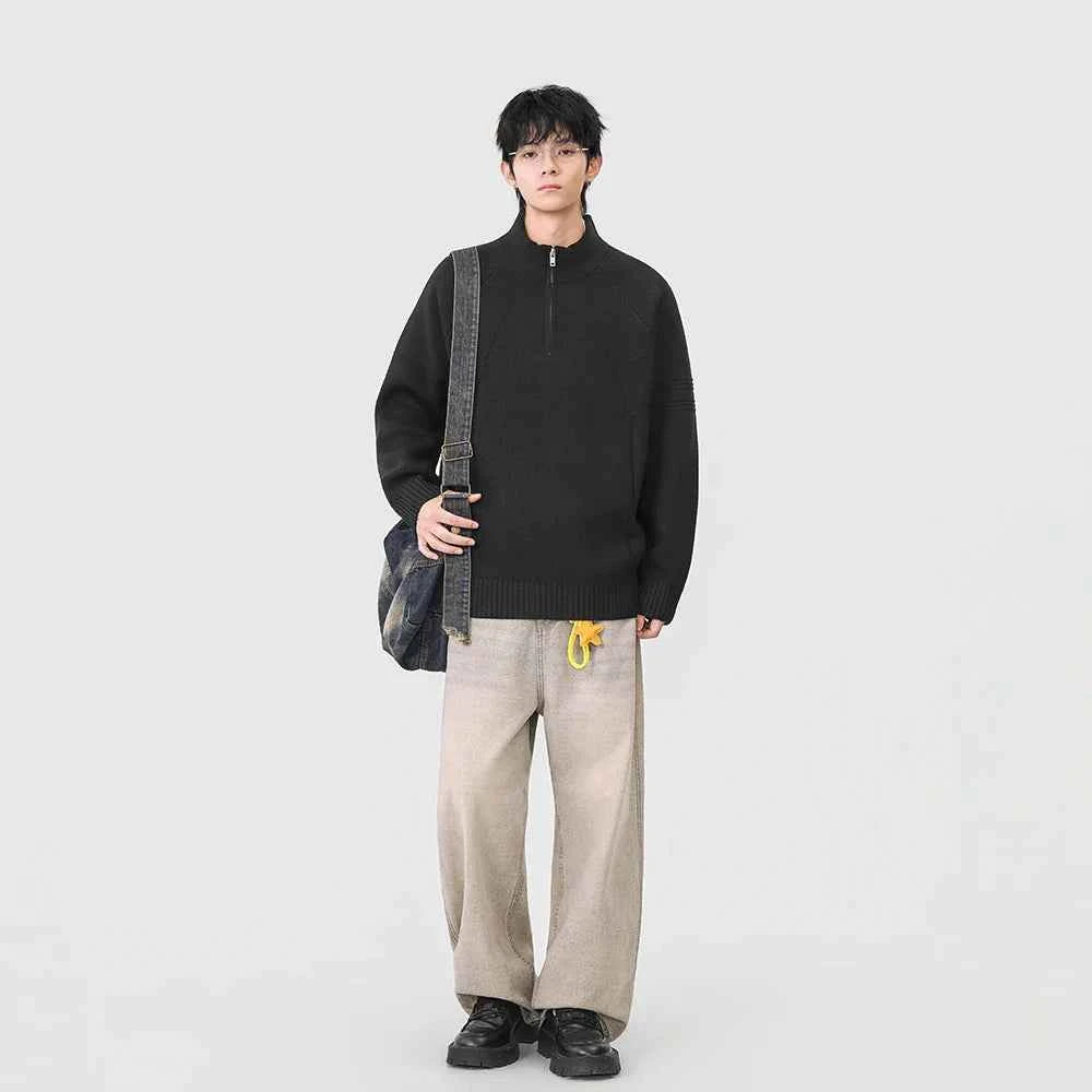 Cozy Ribbed Knit Mock Neck Half Zipper Sweater
