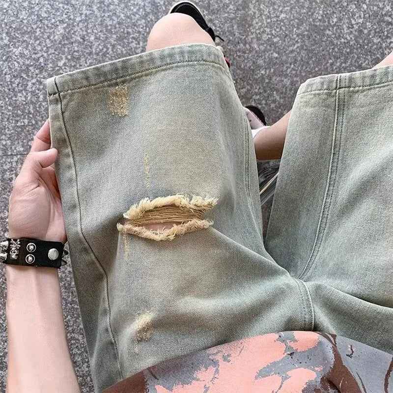 Men's Vintage Distressed Drawstring Denim Short
