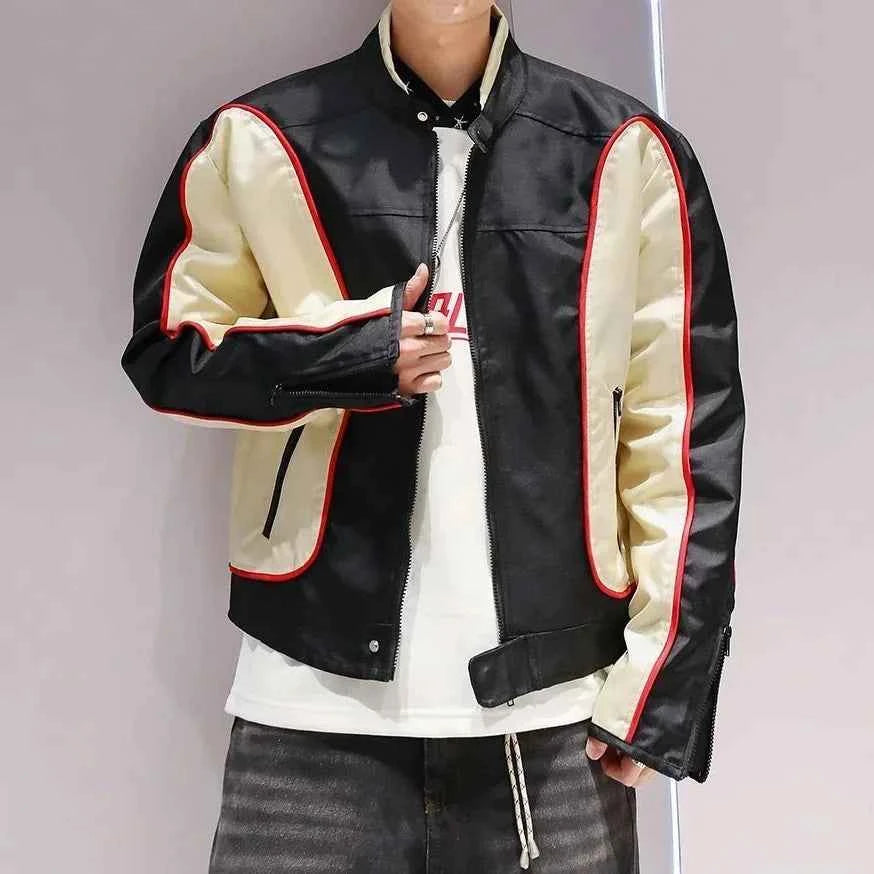 Irregular Patchwork Classic Style Motorcycle Leather Jacket