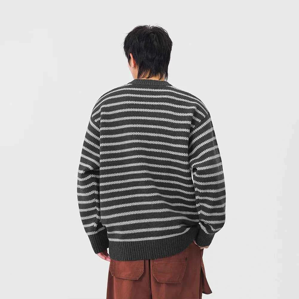 Winter Cool Stripe Knit Crew Neck Sweater