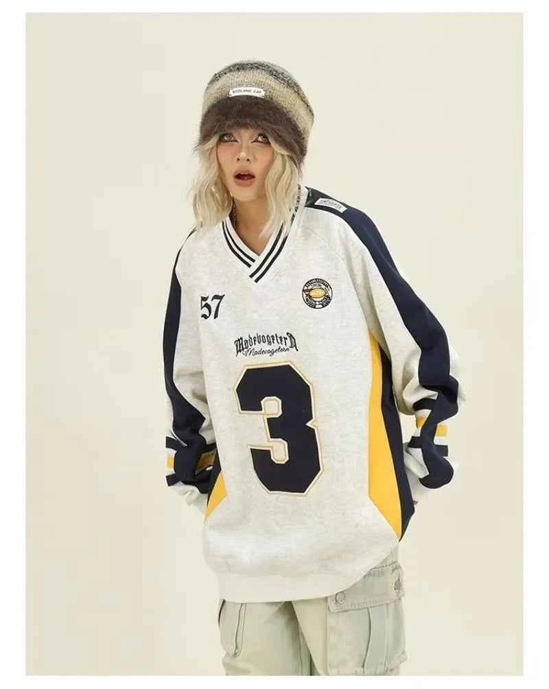 Color Blocked Loose Long Sleeve Sweatshirt