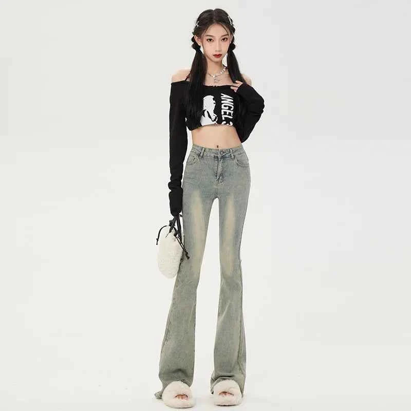 High Waist Vintage Blue Flare Jeans